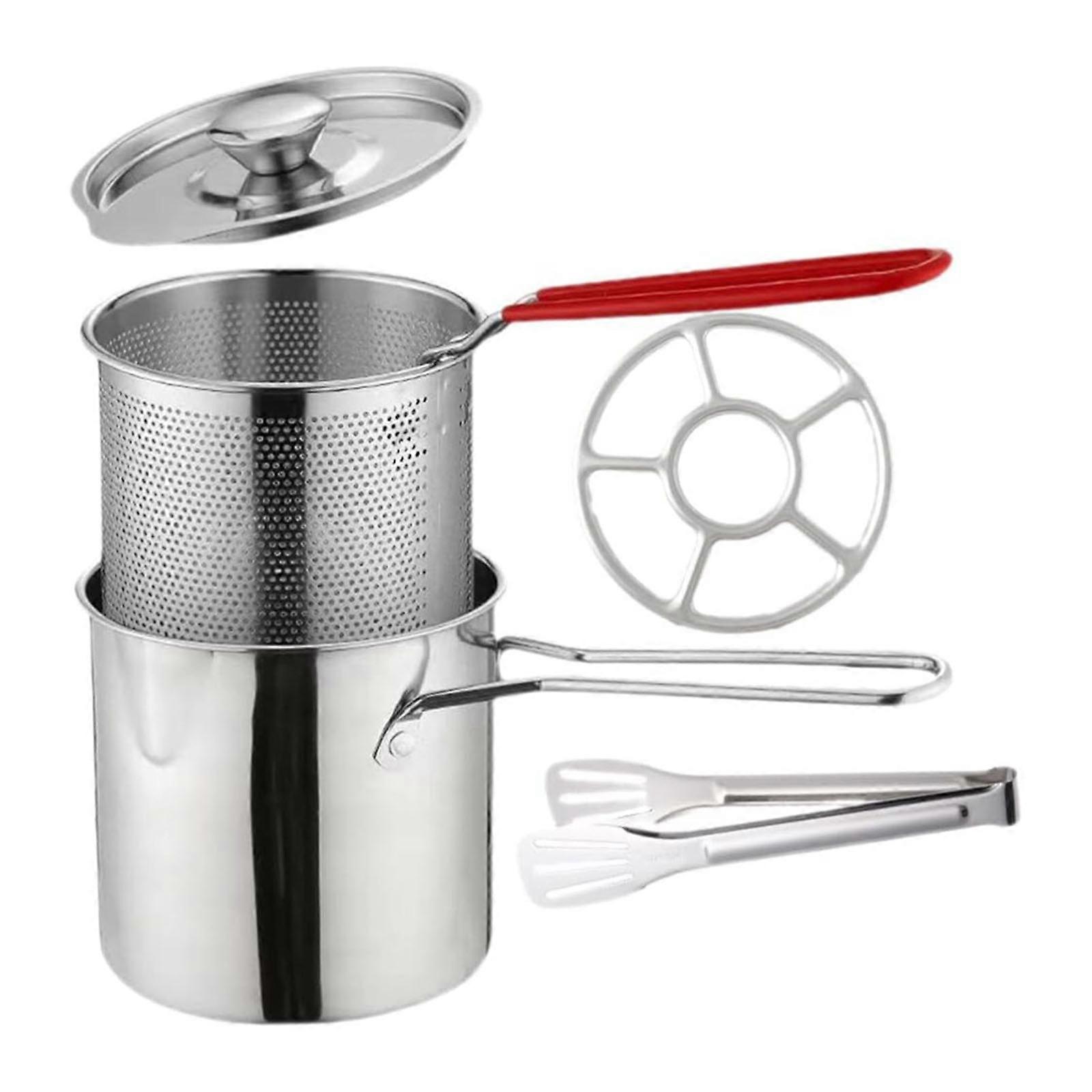 Small Stainless Steel Frying Pot With Mesh Basket Miniature Ergonomic Single Handle Frying Pan with Strainer
