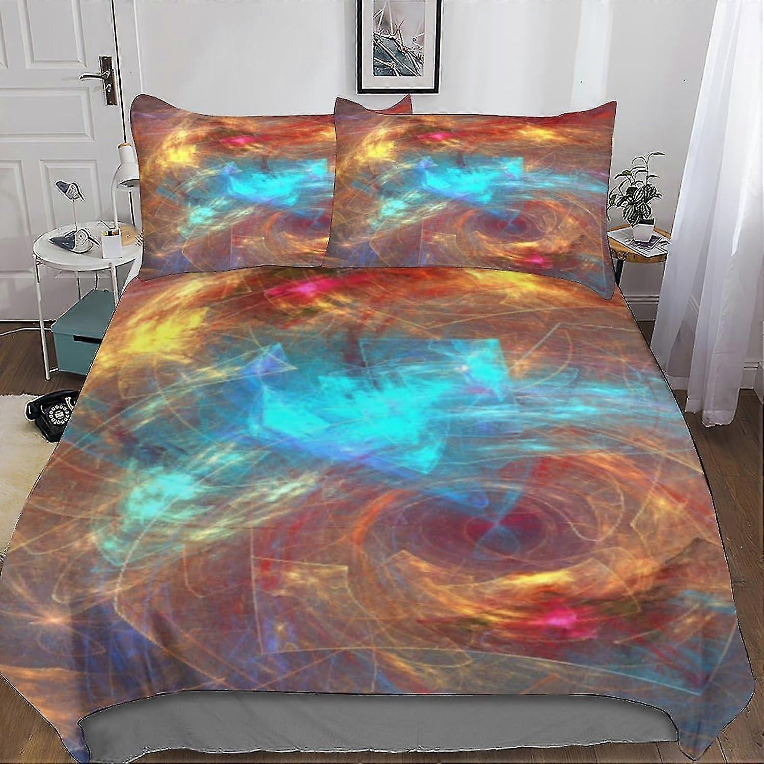 Colorful 3D Printed Abstract Design Bed Set, 3 Piece Microfiber Duvet Cover Set