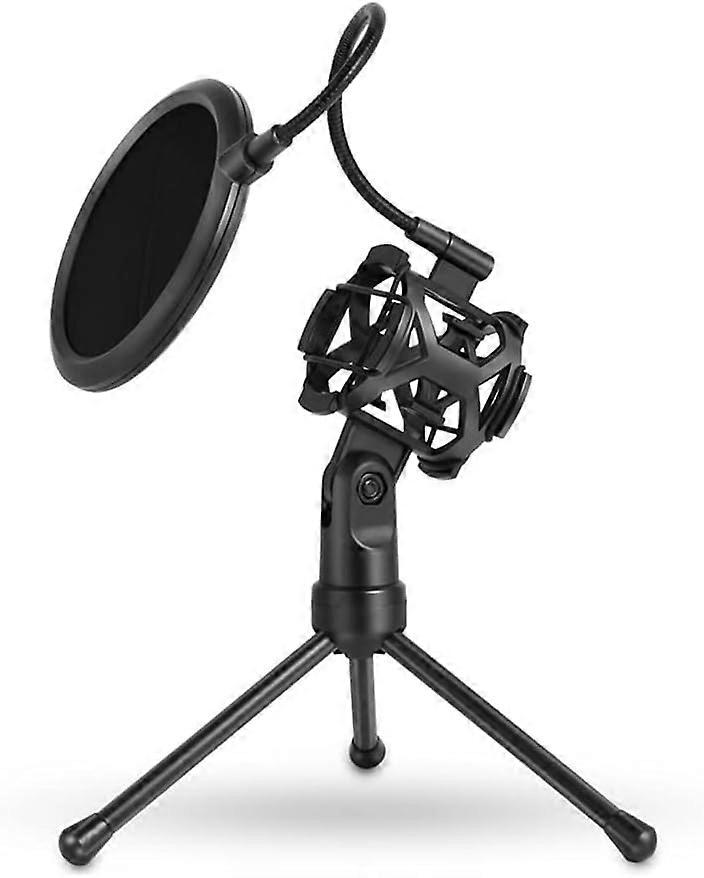 Portable Microphone Shock Absorber Tripod Stand with Filter for Studio Desktop Use, Adjustable Height, Durable Material