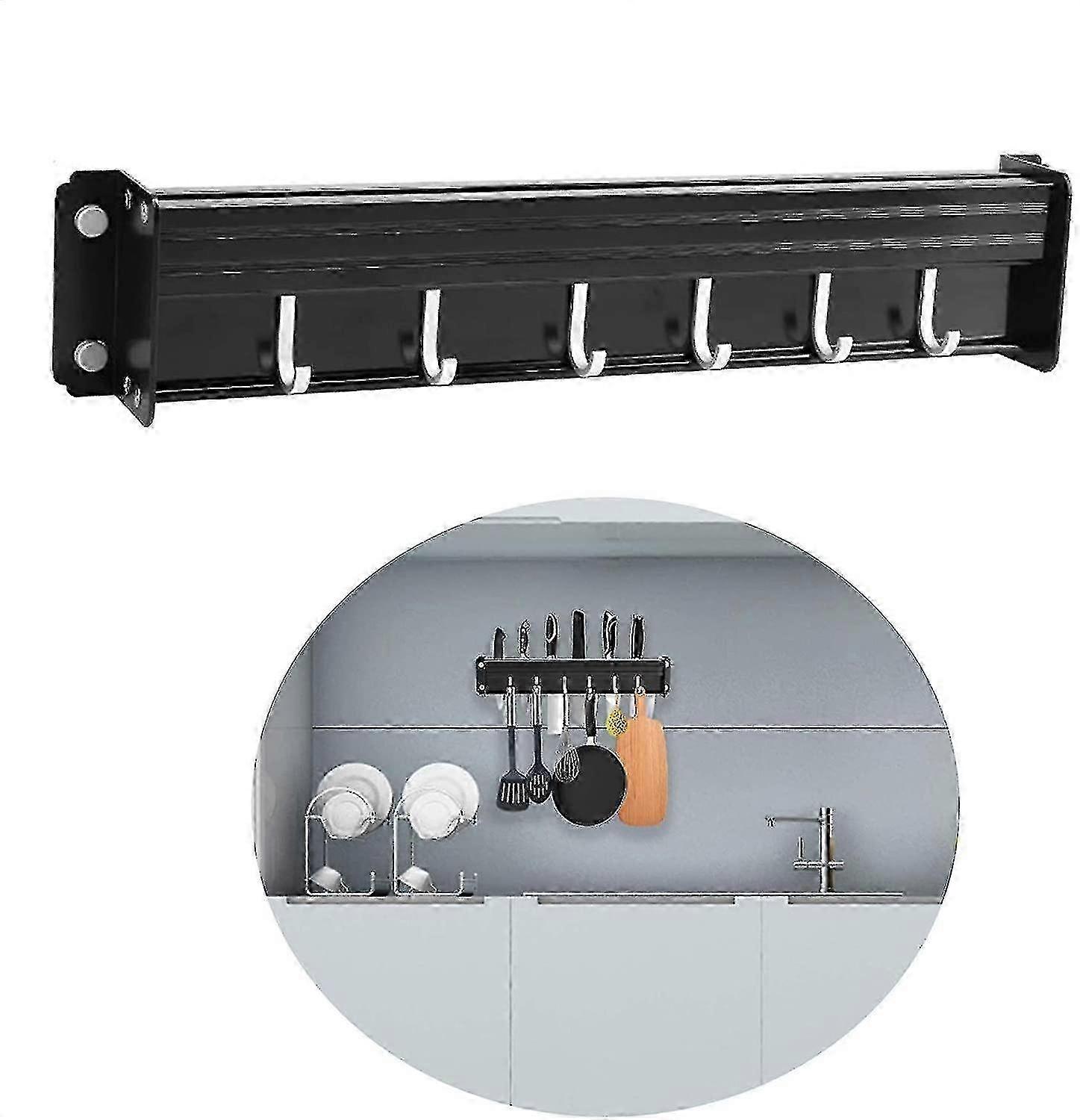 Removable Hooks for Hanging Kitchen Utensils on Wall Mounted Pot Shelf