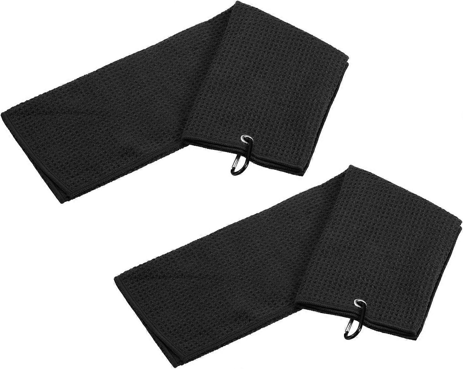 أورا 2 قطعة مناشف جولف ثلاثية الطيات ، مناشف نمط وافل نادي الجولف ، مع مشبك D لمحبي كرات الجولف (أسود ، 16 × 16 بوصة)
