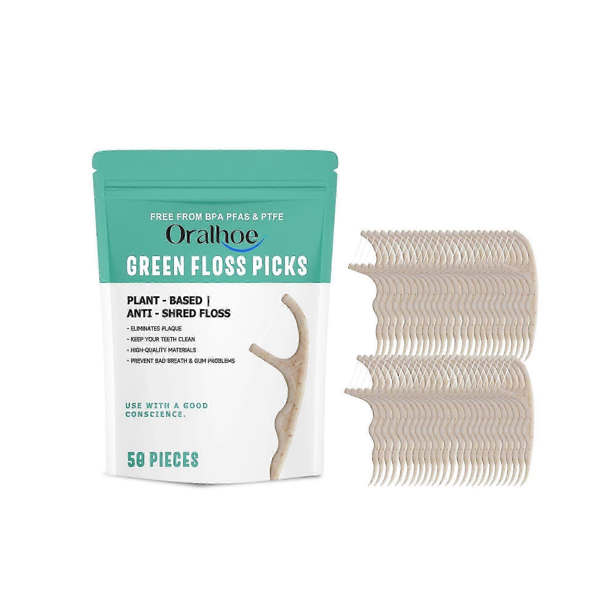 Double Floss Picks Biodegradable (50pcs) Plant Based Natural Dental Floss SticksFlossers for Adults & Kids Nontoxic Vegan Tooth Pick Flossers Mint