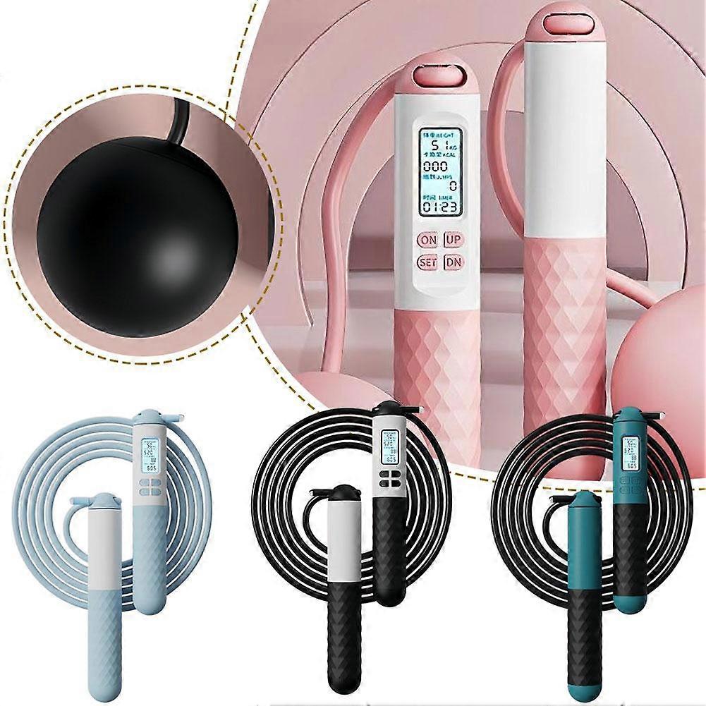 Pink and white [dual-purpose long rope + 60 large rubber balls + weight] 4-button timing counting skipping rope (H) $ Skipping rope dual-purpose
