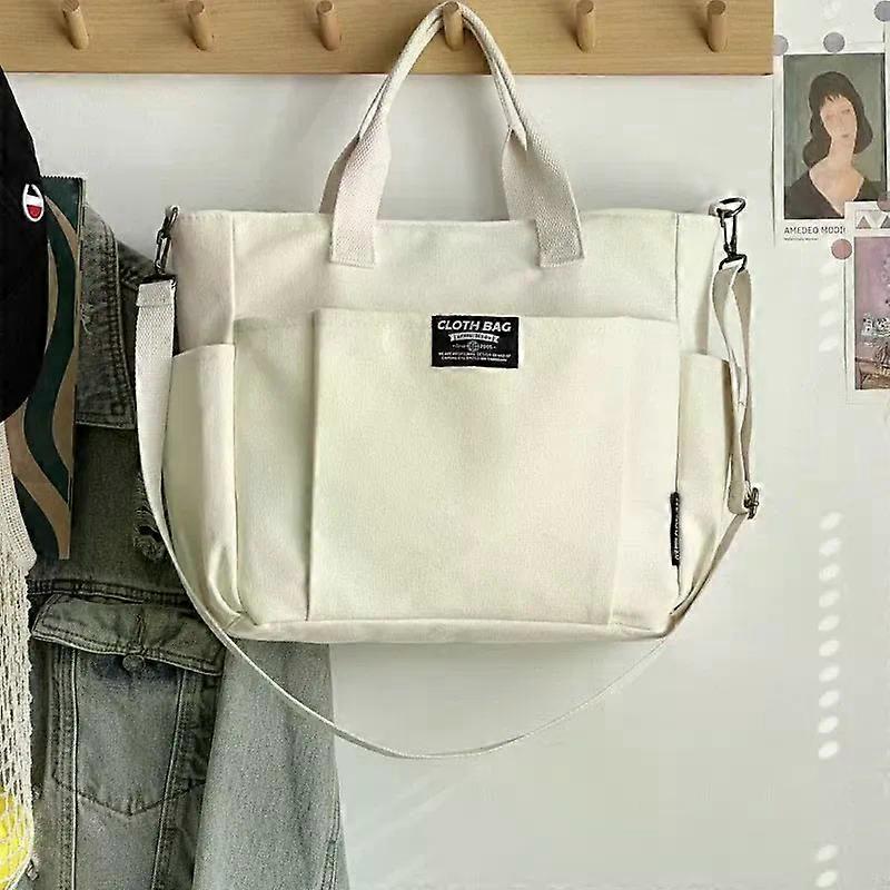 Urban Minimalist Female Student Large Capacity Commuting Horizontal Canvas Single Shoulder Diagonal Cross Portable Tote Bag