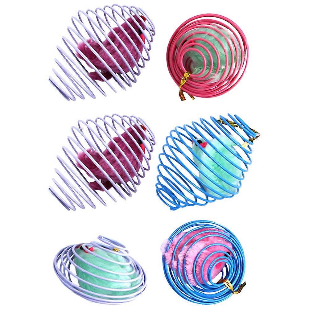 Spring Toy For Cats Rat Shape Iron And Plush Interactive Play Prevent Scratching Pet Mouth 6Pcs