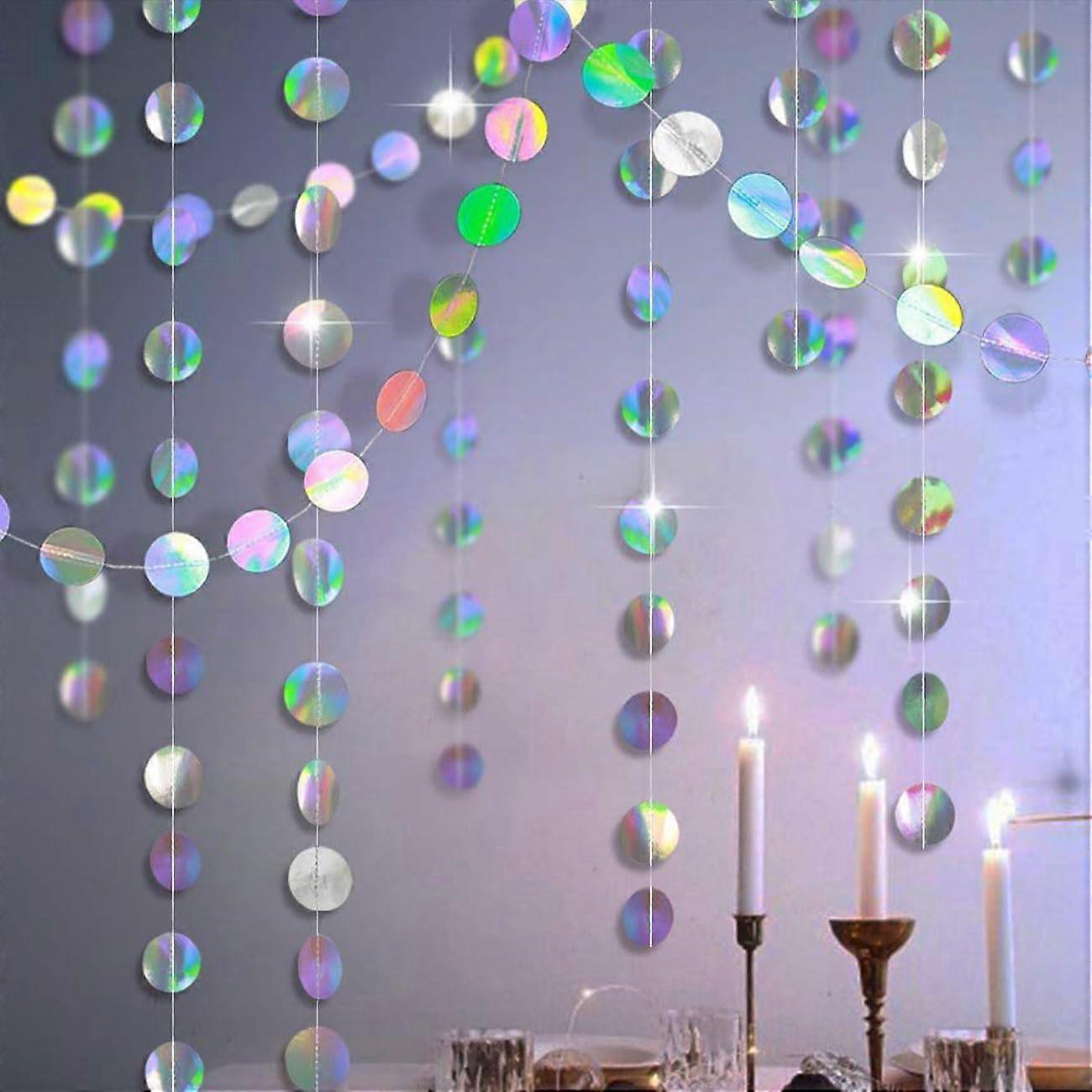 52Ft Iridescent Circle Dot Streamer Garland Decoration Rainbow Twinkle Paper Banner Backdrop For Party