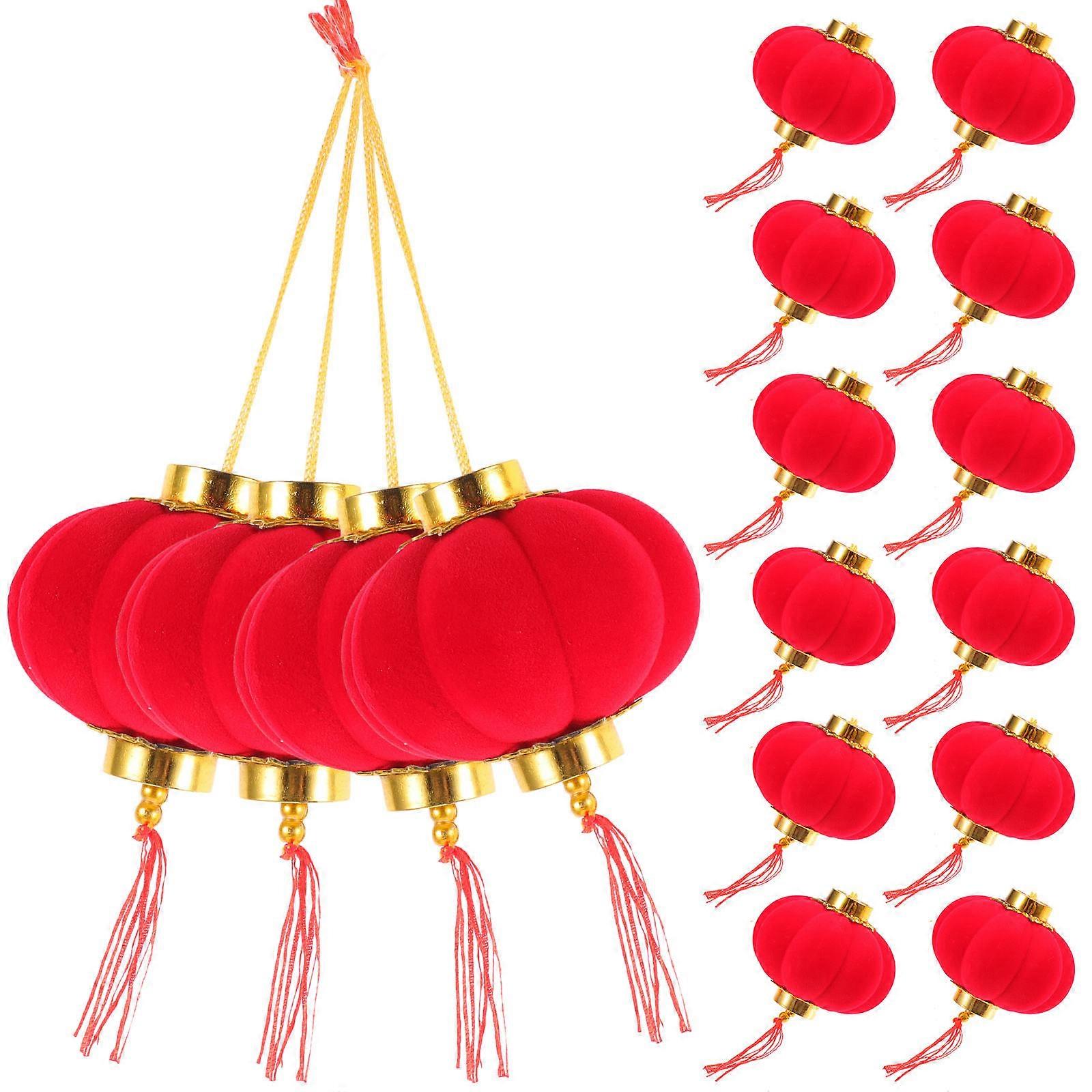 Festival Themed Party Decorations Chinese Lanterns Spring Festival Celebration Round Shape Flocked Cloth 16Pcs
