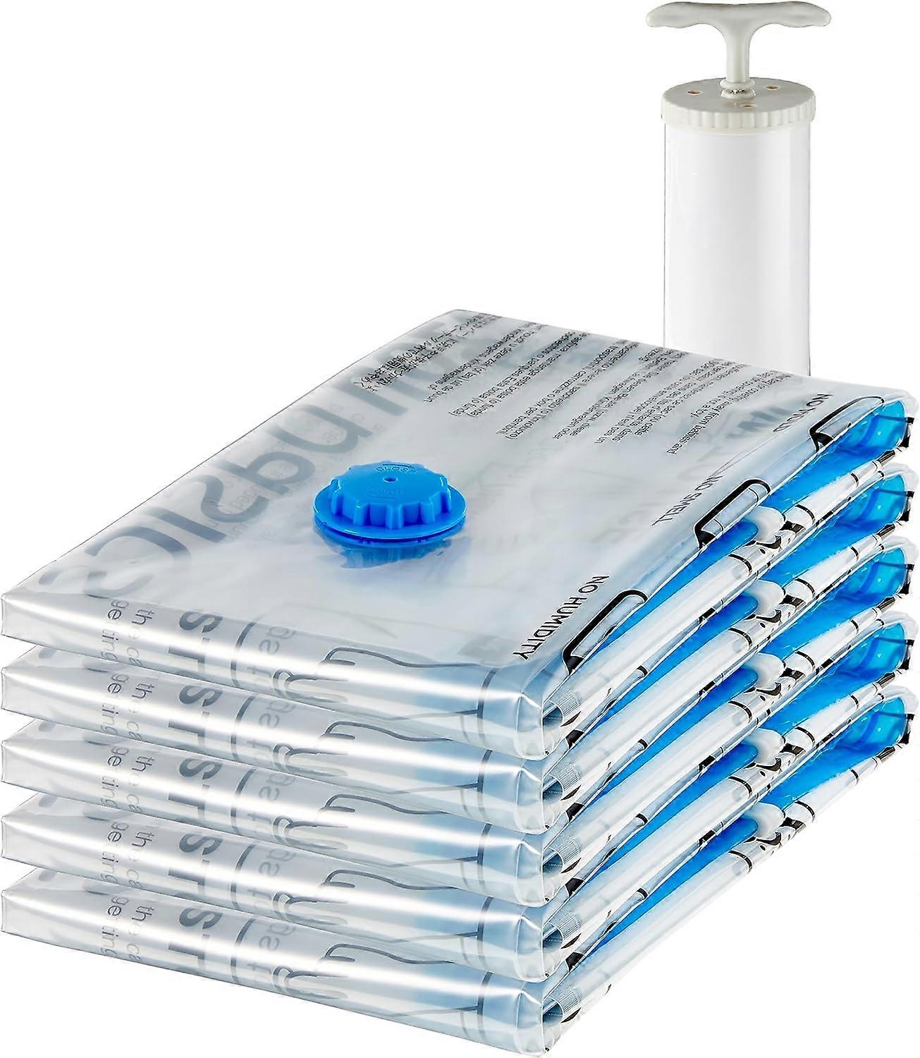 Compression sous vide Sacs de rangement peu encombrants avec pompe à main, Grand, Paquet de 5, Clair Clair Grand