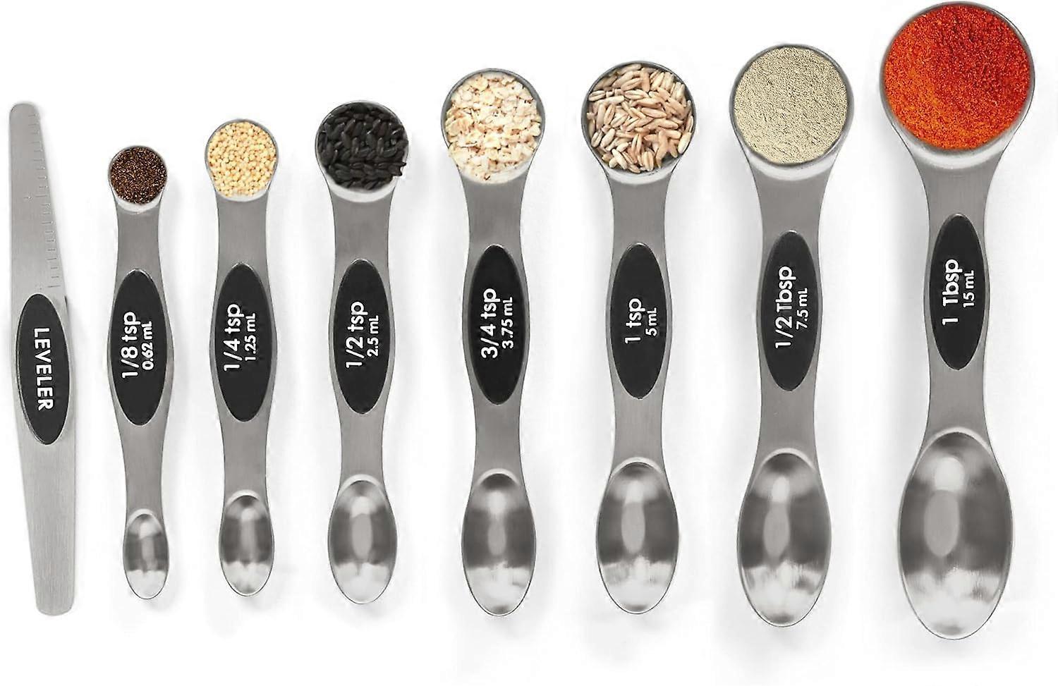 1 set of Magnetic Measuring Spoons Set with Leveler, Stackable Stainle