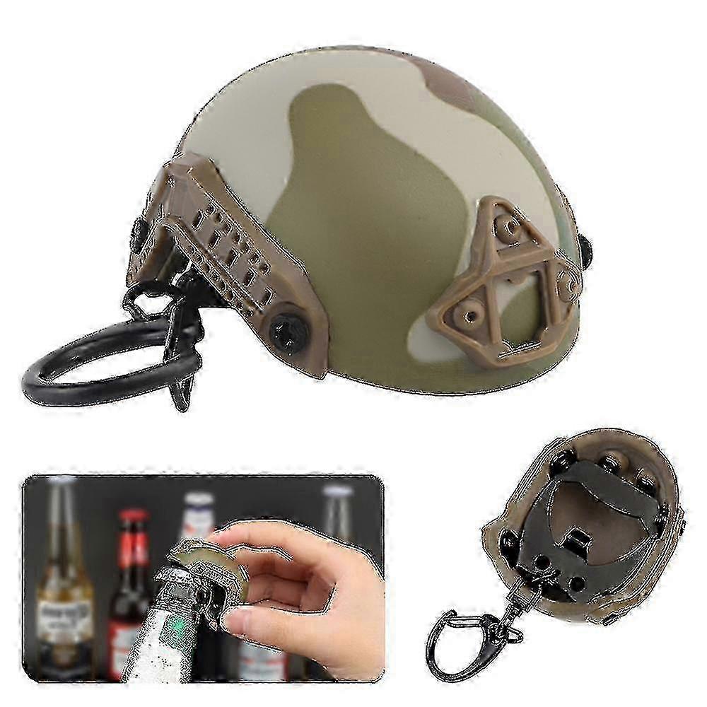 Tactical Helmet Bottle Opener Keychain - Portable Military Gift & Backpack Decor in Mud Color - Unique Utility Accessory