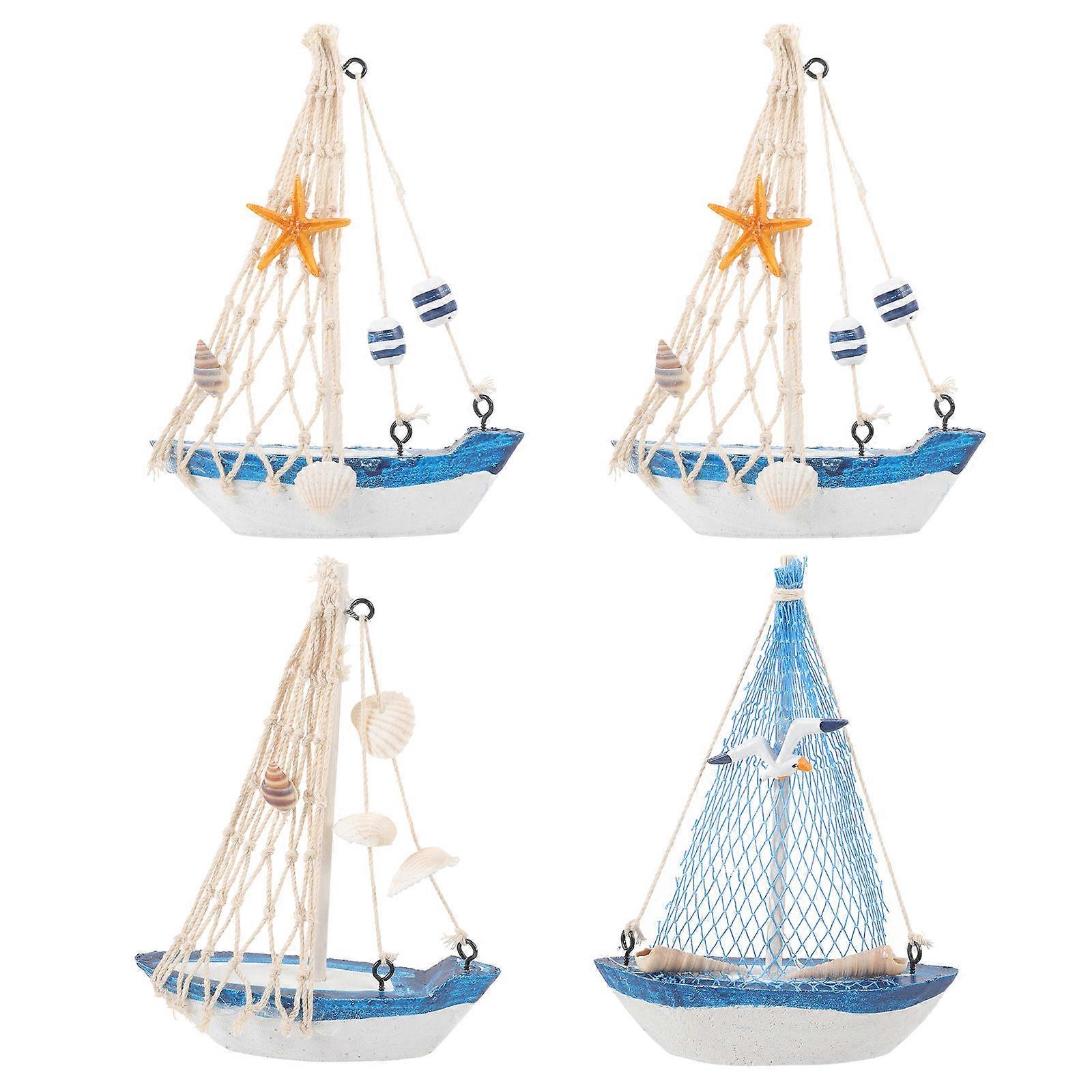 4pcs Small Sailboat Model Decorations Nautical Boat Decors Nautical