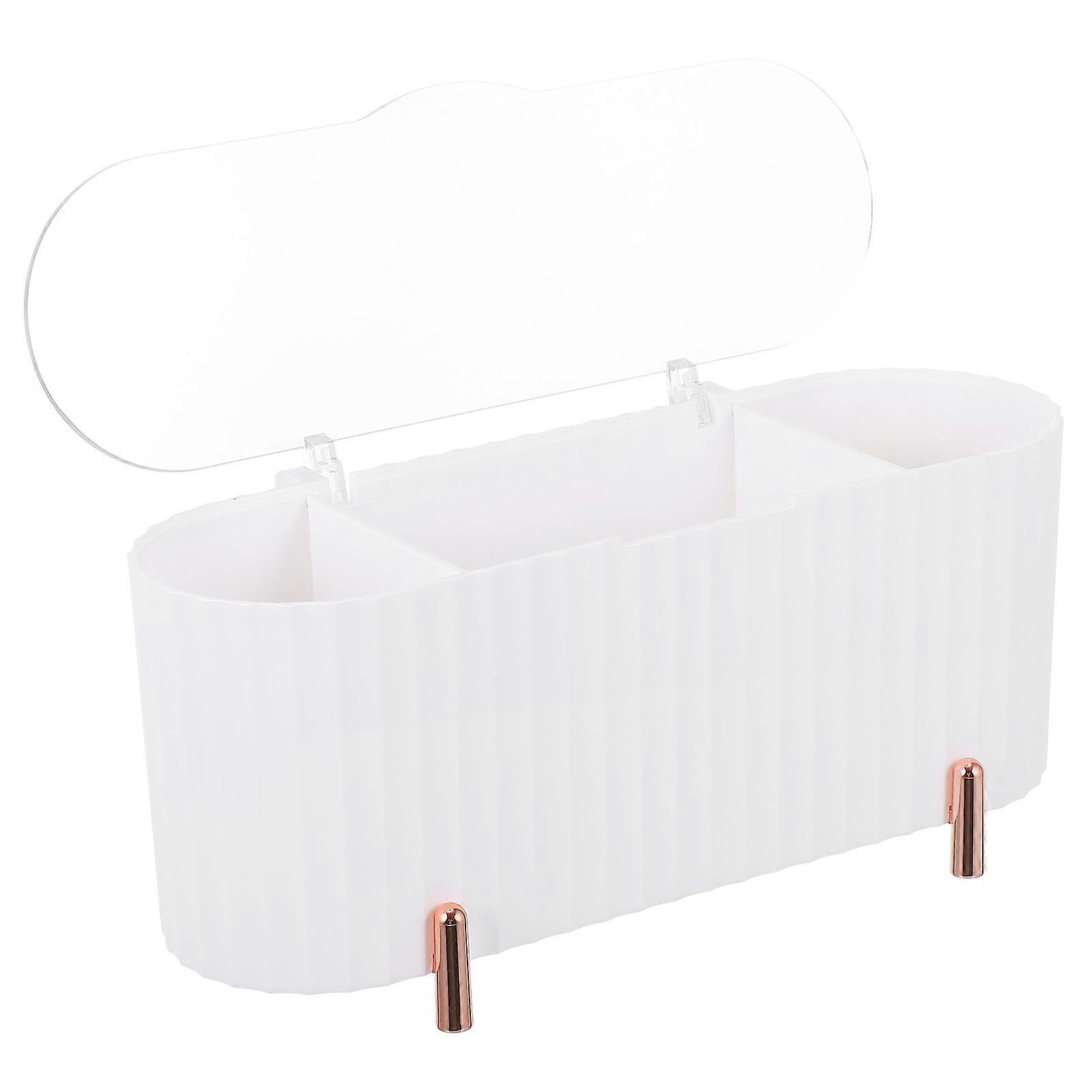White Storage Container for Cotton Swabs and Pads with 4 Compartments for Bathroom Organizer