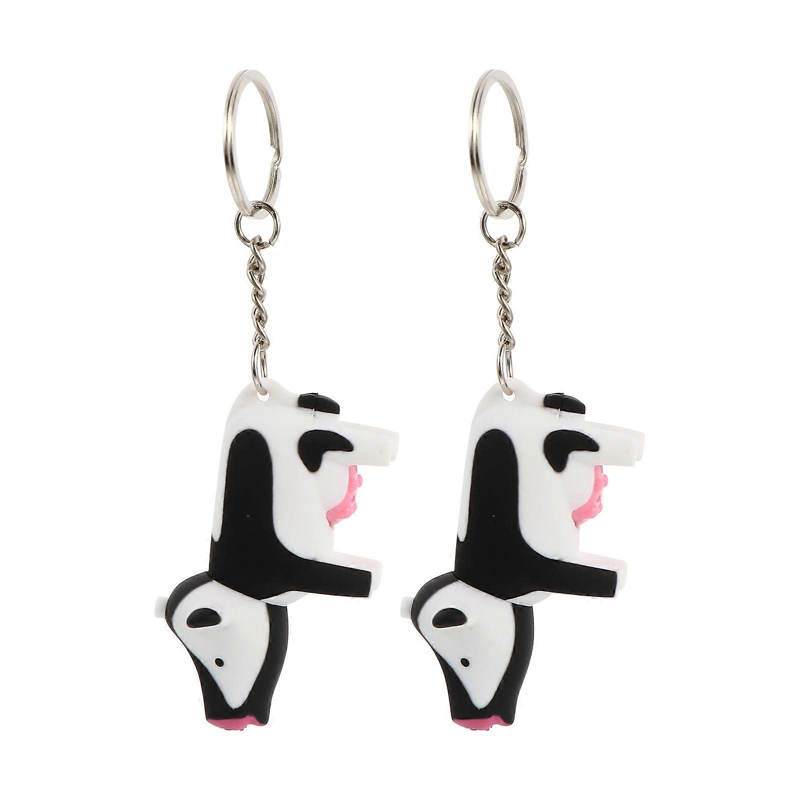 Miniature Cow Light Keyring Stylish Key Chain Everyday Use Metal Material Key Organizer 2Pcs