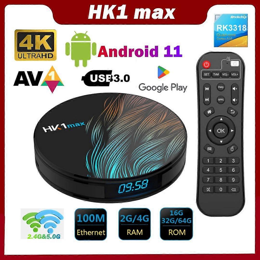 HK1 MAX Smart TV Box Android 11 RK3318 4K 1080P 4GB 32GB 64GB TVbox Media Player H.265 BT4.0 2.4G/5G Dual Wifi HK1MAX Set Top Box 2G 16GB