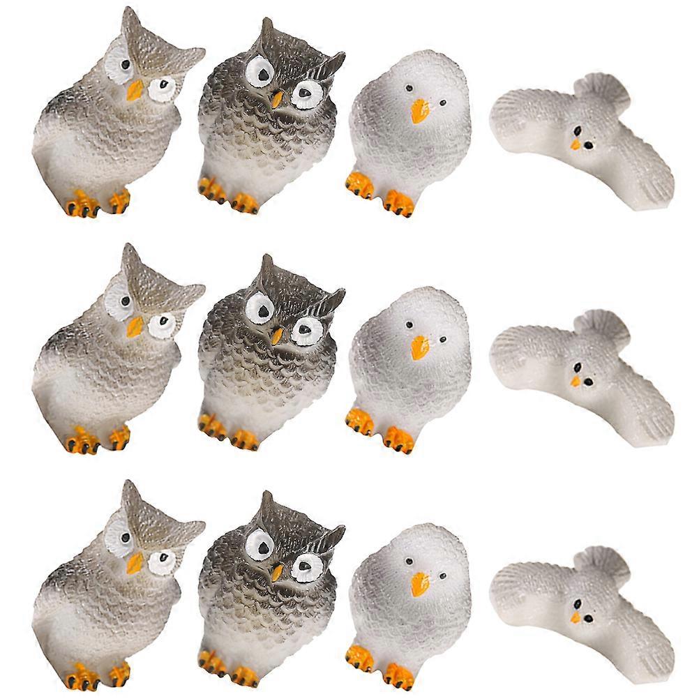 12Pcs Adorable Owl Statue Figurine Ornament Sculpture