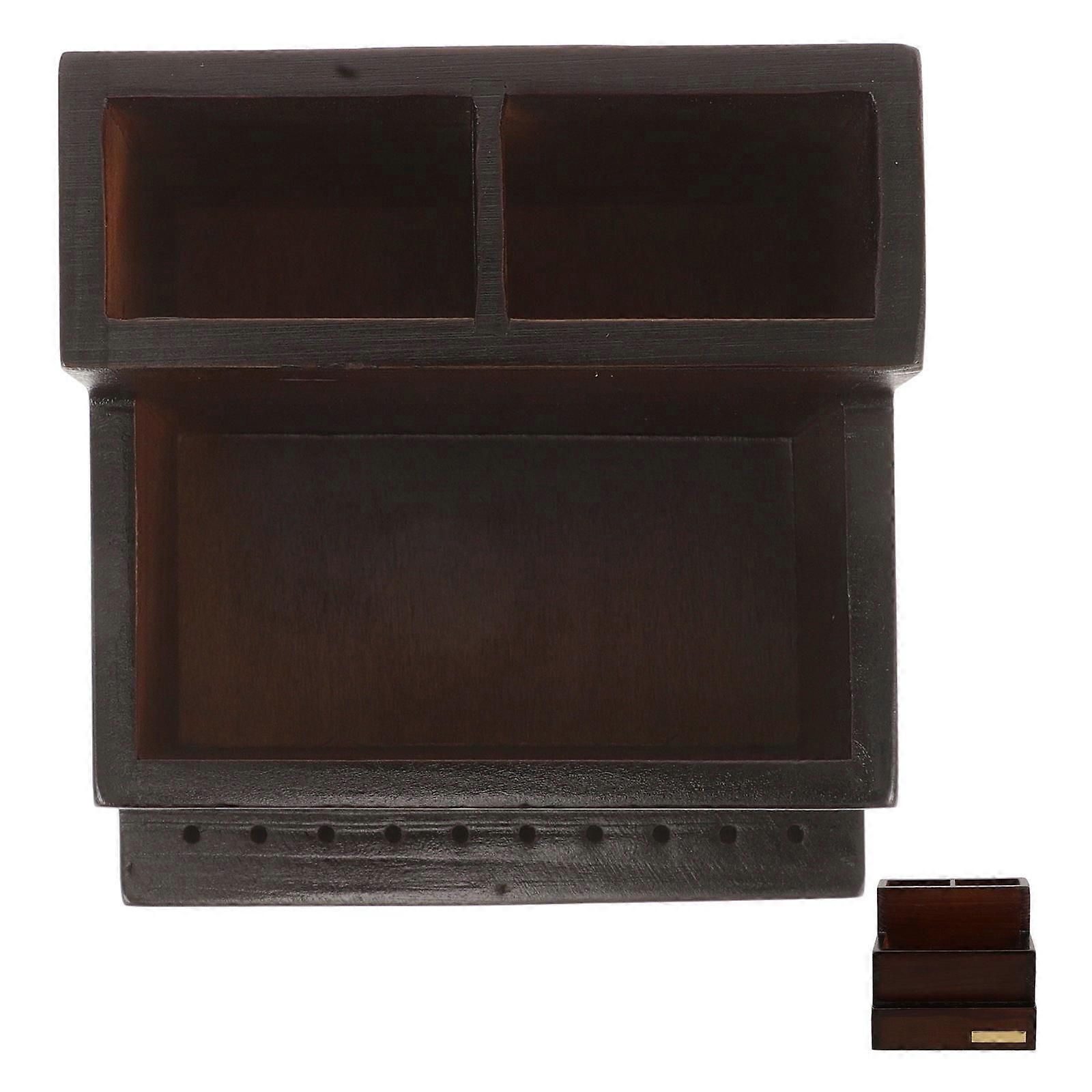 Solid Wood Nail Drill Bits Storage Box for Manicure Tools with Coffee Color and Ample Capacity 7.5 x 5.2 x 3.1 inches