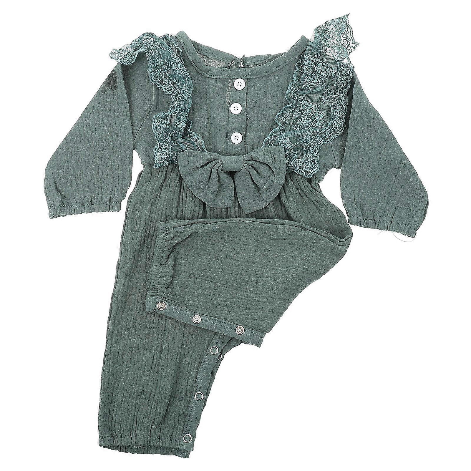 Girls Casual Long Sleeve Jumpsuit Green Bodysuit Breathable Daily Wear 1Set