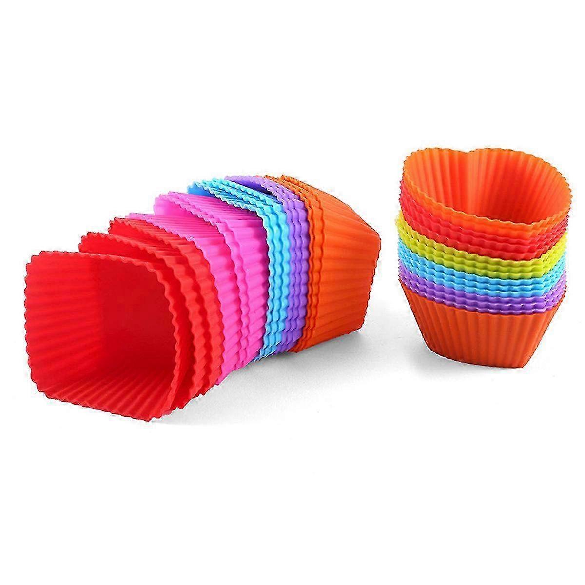 30-Pack Reusable Silicone Cupcake Baking Cups - 2.75-Inch Non-Stick Liners in Bright Rainbow Colors for Parties, Halloween & Christmas