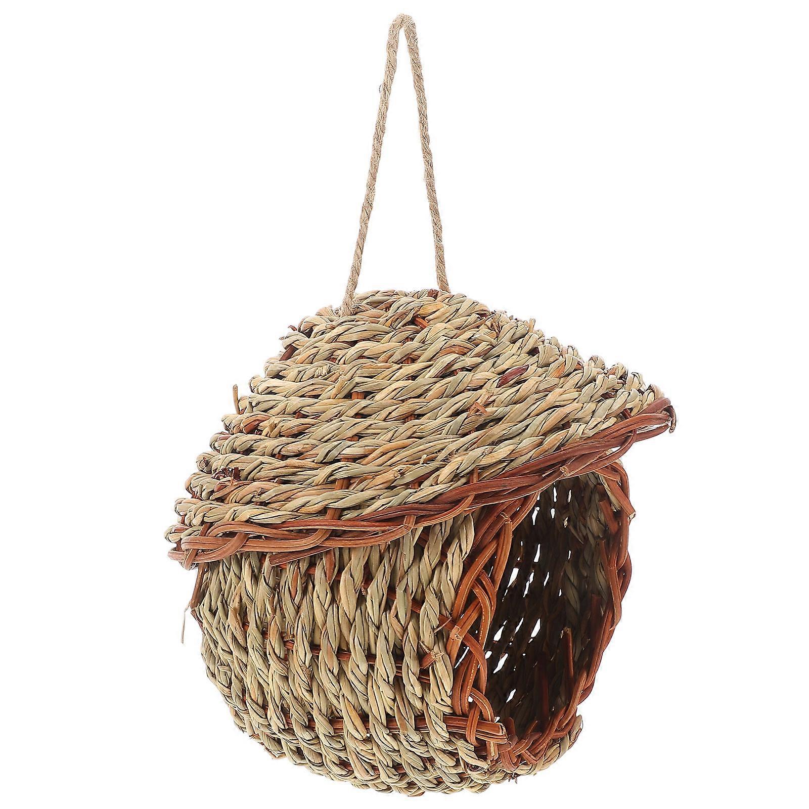 Handwoven Straw Nest for Birds Provides Natural Safe Warm Environment Ideal for Parakeets Small Pets Light Brown Size L