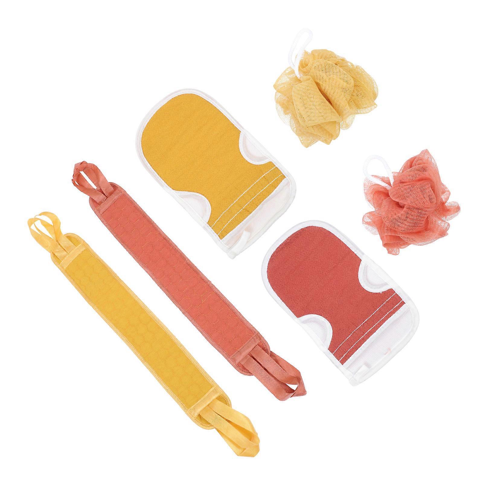 Body Scrubber Exfoliating Gloves 2 Sets of Bath Towels Assorted Color Long Strip Cleaning Tools for Showering