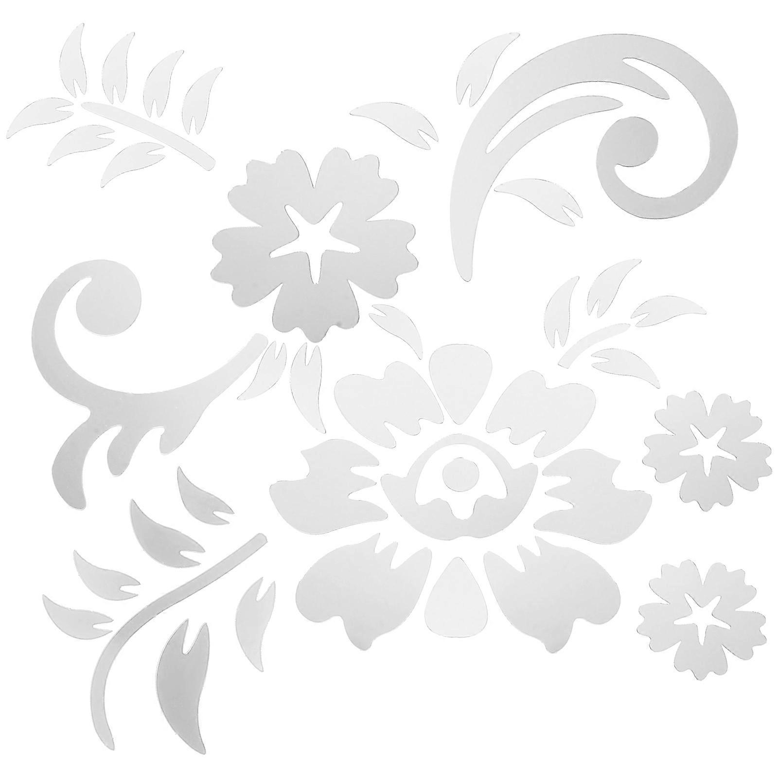 フローラルミラーウォールデカール3Dクリスタル装飾ホームポーチ背景耐久性シルバー1パック