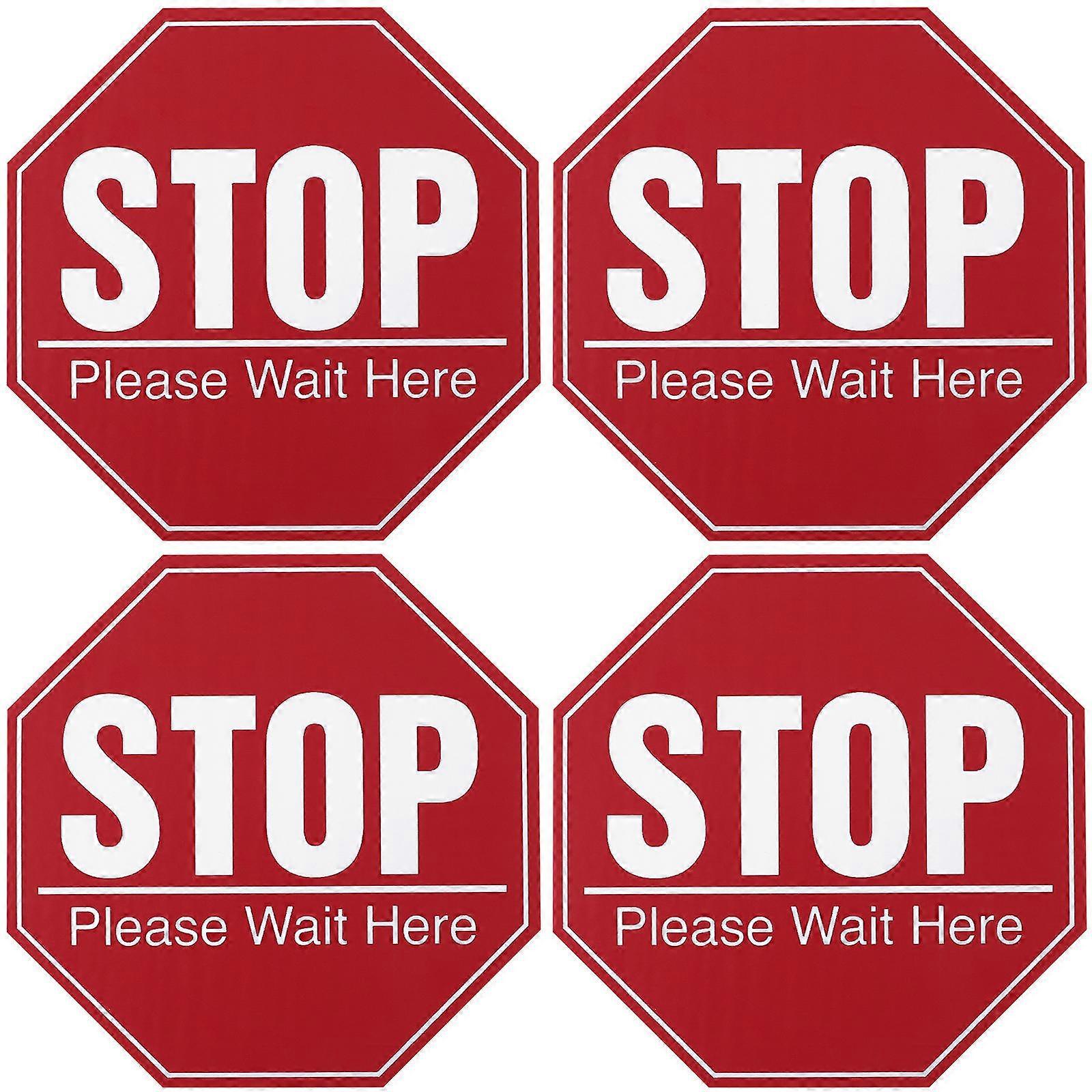 Stop Please Wait Here Signs Wall Sticker 5 Sheets Social Distancing Warning PVC Stickers For Public Places 20x20cm
