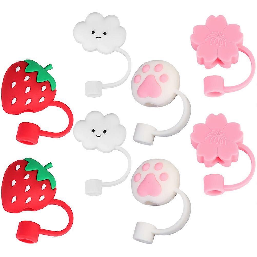 Reusable Straw Cover Caps 8Pcs Cartoon Style Excellent For Various Occasions Light Weight And Dust-Proof