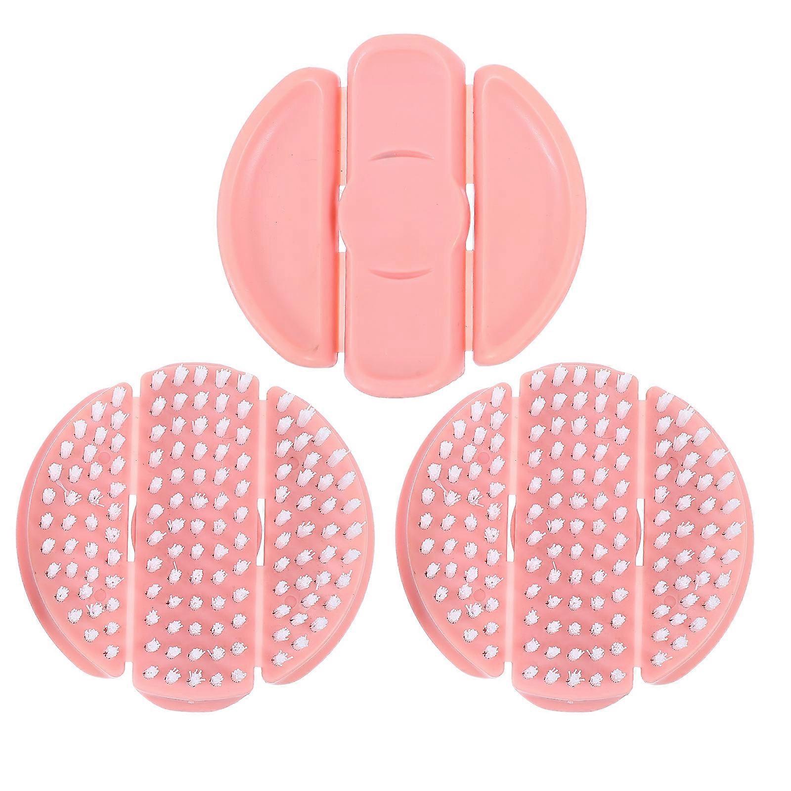 Fruit Vegetable Brush For Food Preparation 8.5X8.5cm Natural Style Pink Cleaning Brush 3Pcs