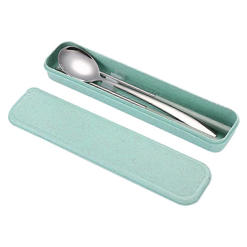 Travel Utensils Set 3Pcs Stainless Steel Designed For Outdoor Activities Size S Green Ergonomic Case For Family Members