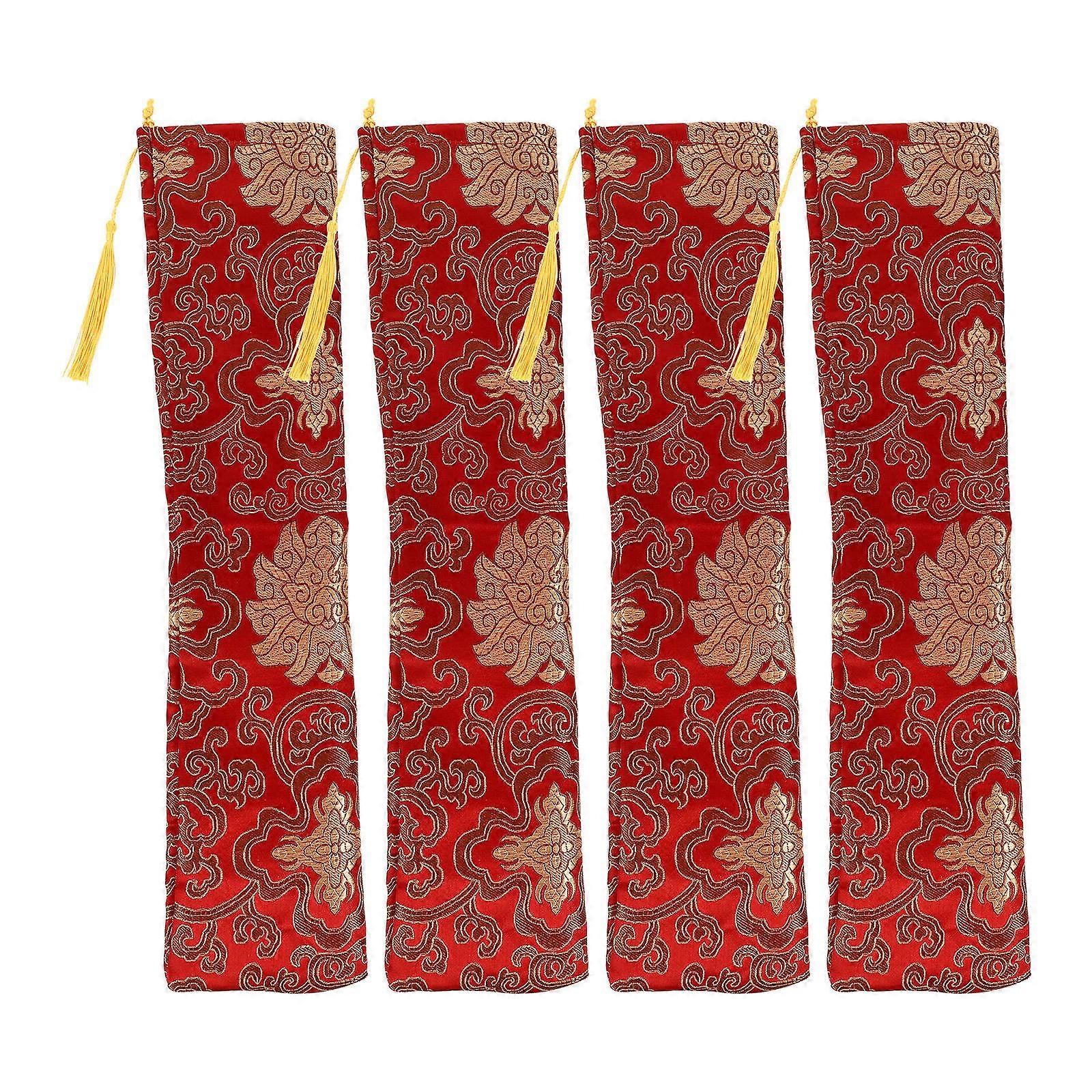 Red Scroll Organizer For Calligraphy Storage Dustproof Protection 16.31X3.93X0.08in 4Pcs