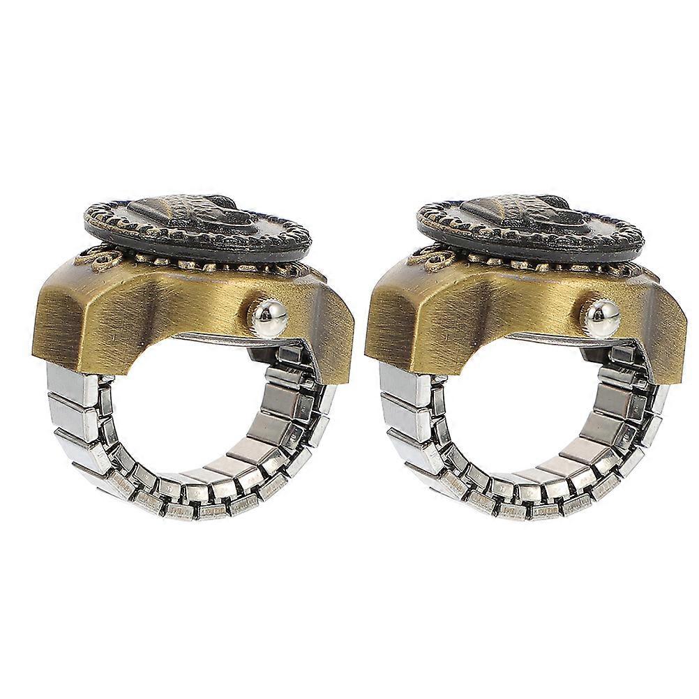 حلقات ووتش إصبع مربعة صدفي مع نمط تاج خمر مثالية لاستخدام خاتم المجوهرات بألوان متنوعة مصنوعة من سبائك الزنك - 2 قطعة