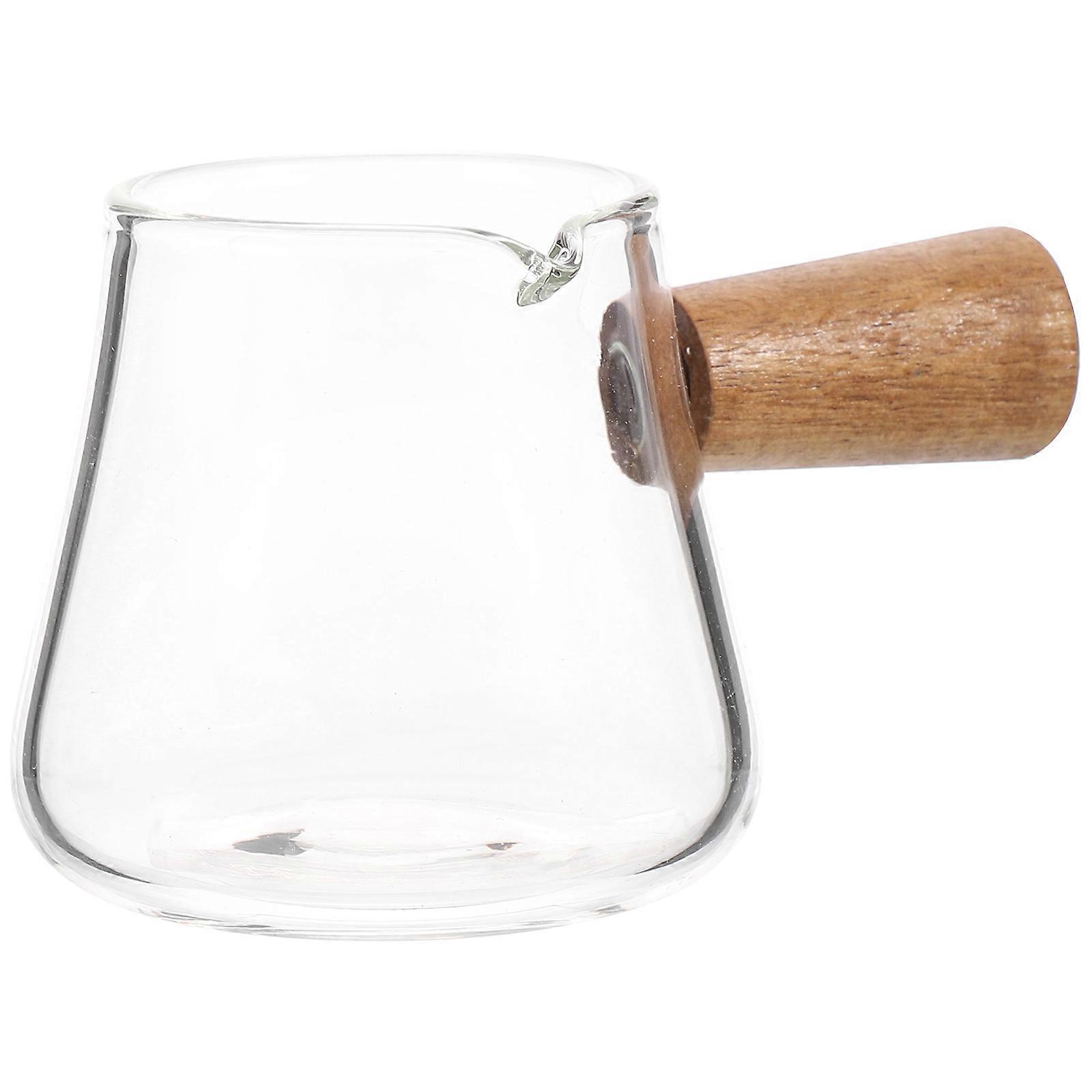 Transparent Glass Creamer Pitcher with Wood Handle for Home Use Ideal for Coffee and Dairy Lovers 10 oz