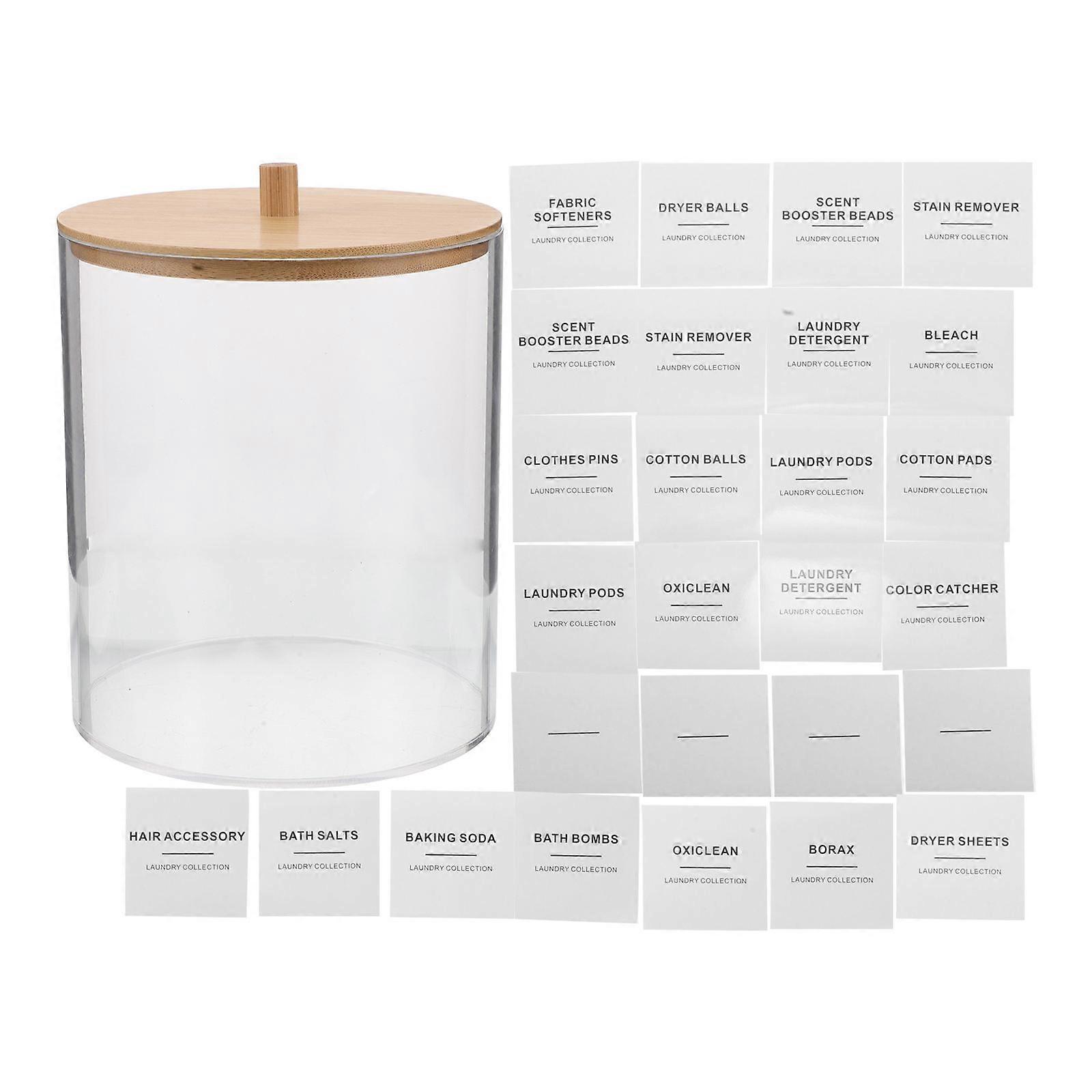 Transparent Acrylic Laundry Pod Holder with Wood Lid 27 Labels for Home Use Clear Storage Box