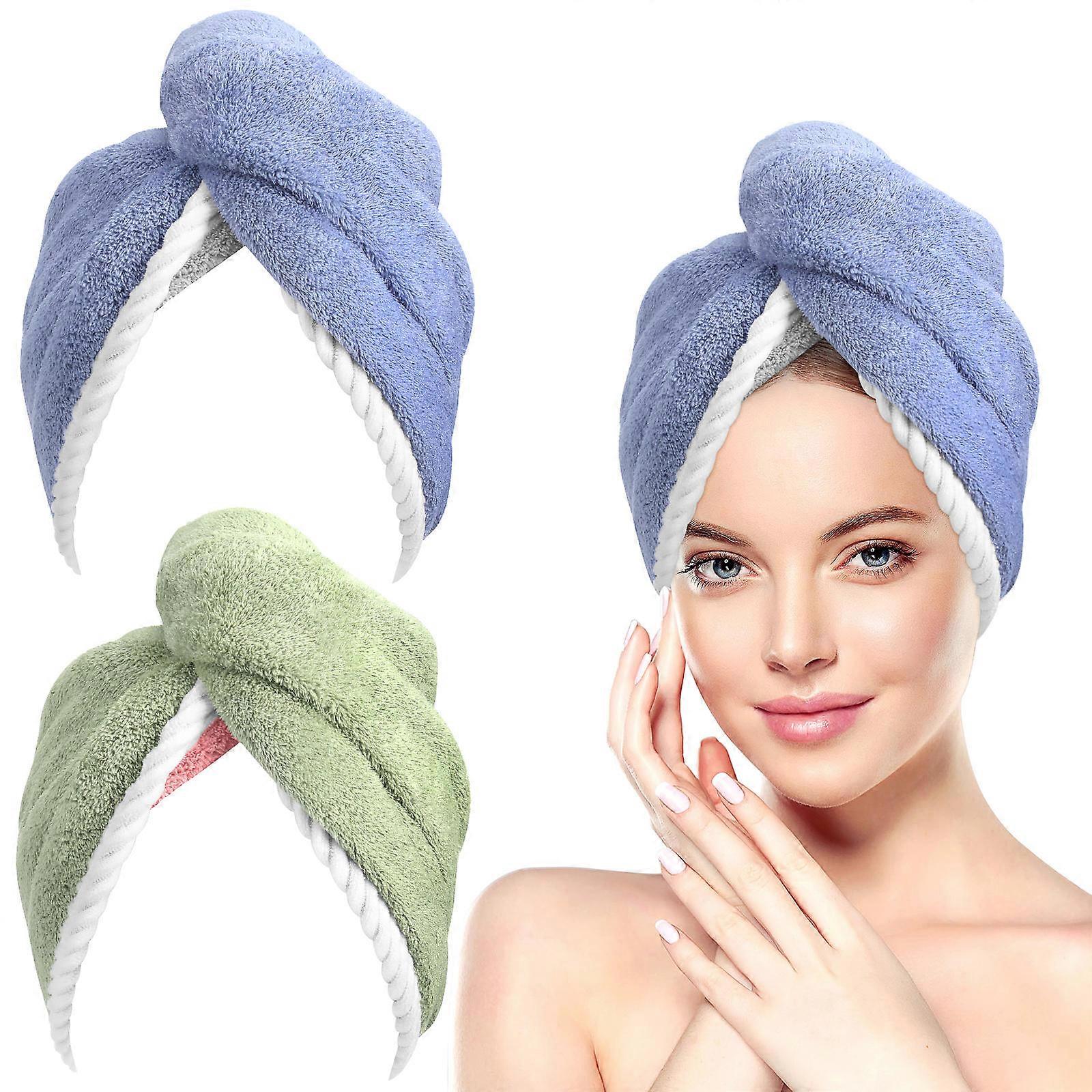 2Pcs Hair Drying Hats Coral Fleece Super Absorbent Quick Dry Hair Towel Wrap for Women Various Head