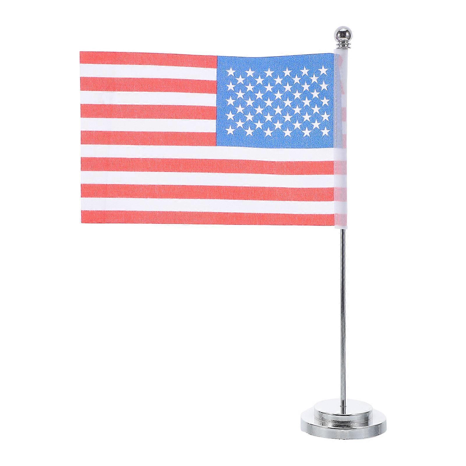 American Desk Flag with Iron Stand – Mini USA Table Flag Ornament for Office & Home Decor – Patriotic Desktop Decoration with Stable Base