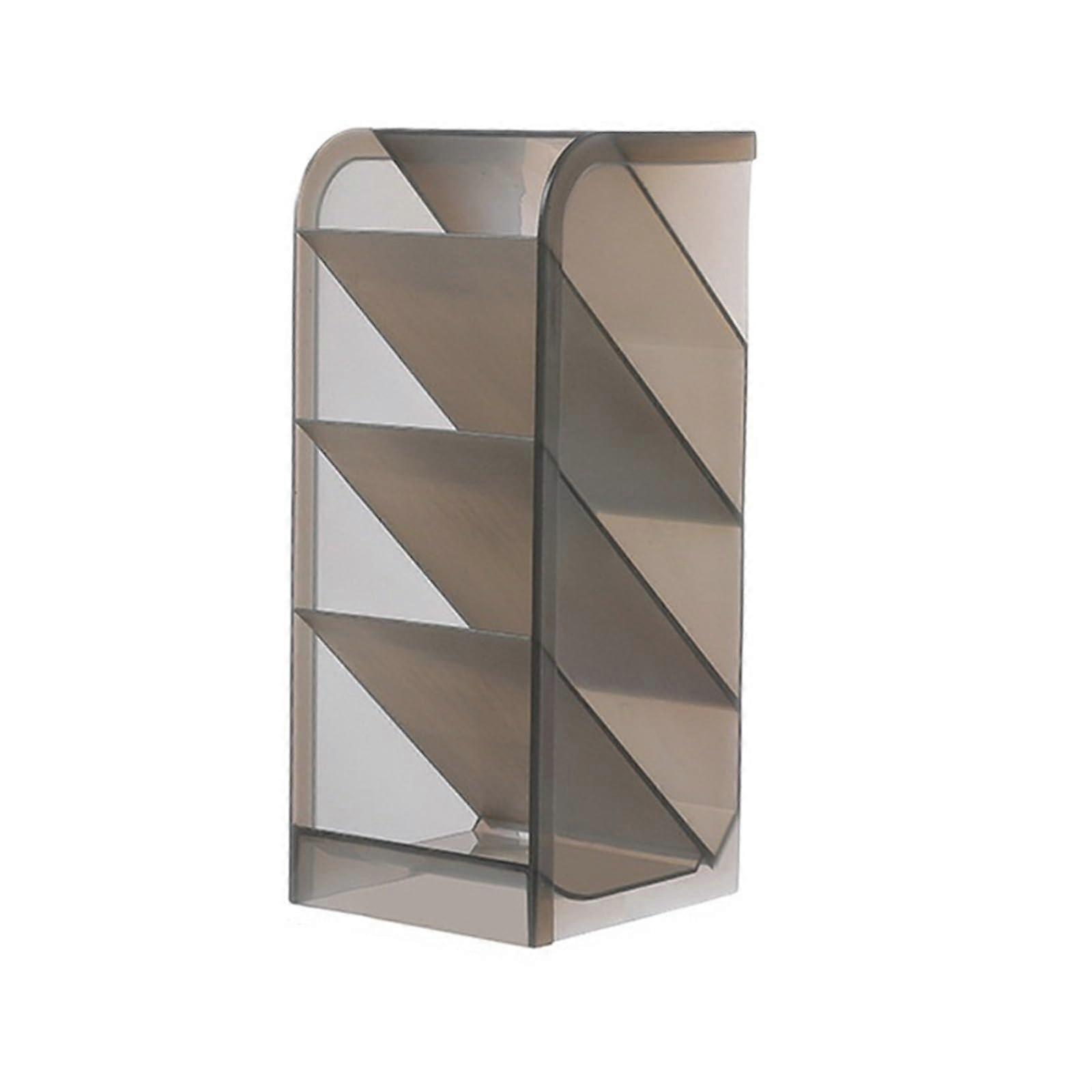 Transparent Frosted Desk Organizer Holder, Large Gray Plug-In for Pens, Makeup Brushes, and Lipstick Storage