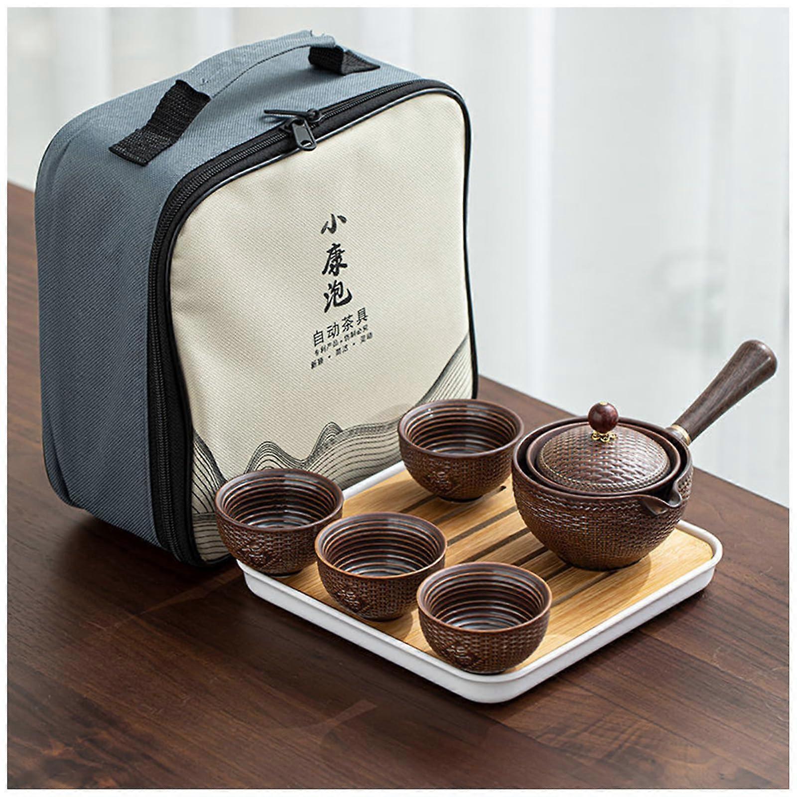 Portable 360-Degree Rotation Tea Maker Infuser Ceramic Travel Tea Set With Side-Handle Teapot Model C