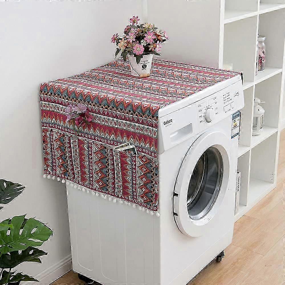 Refrigerator Cover 130x55cm with Storage Pockets for Single Door Fridge & Washing Machine - Red Triangle Design