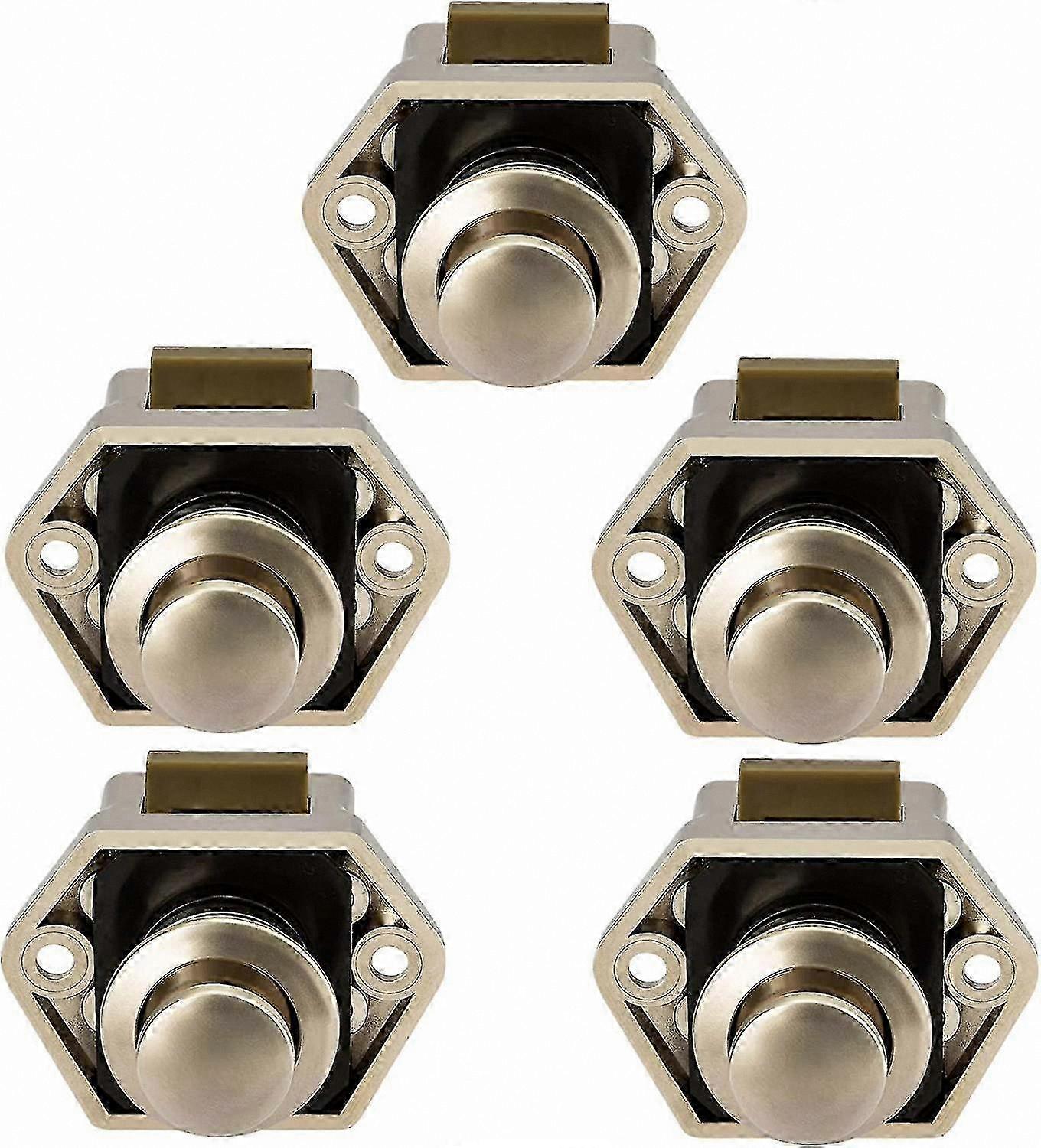 Nickel Cabinet Door Knobs for RVs and Caravans - 5 Pack Push Button Latch Lock for Cupboards