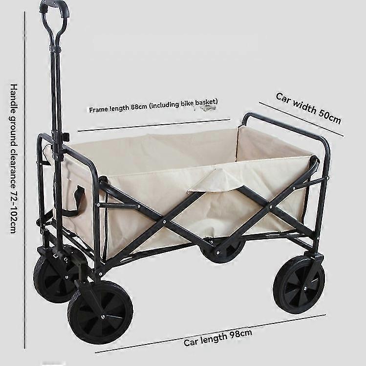 Foldable stroller with 8-inch rubber universal wheels, new large wheels (khaki)