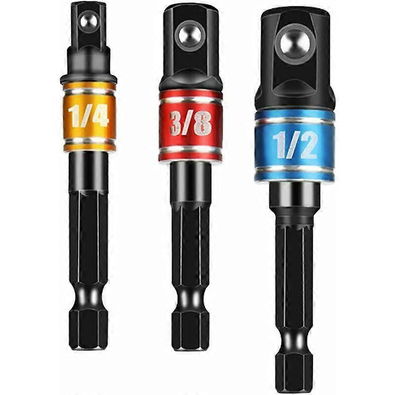 3 Pack Impact Grade Socket Adapter Set, 1/4", 3/8" and 1/2" Drive, Drill Socket