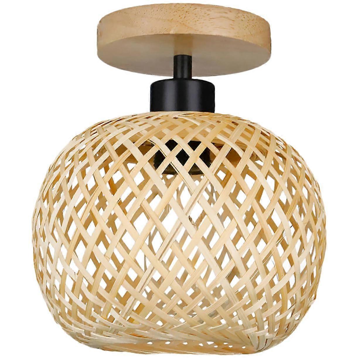 Bamboo Woven Ceiling Light Fixture | Rustic Bamboo Ceiling Lamp For Home & Restaurant | Easy Install Bulb Not Included
