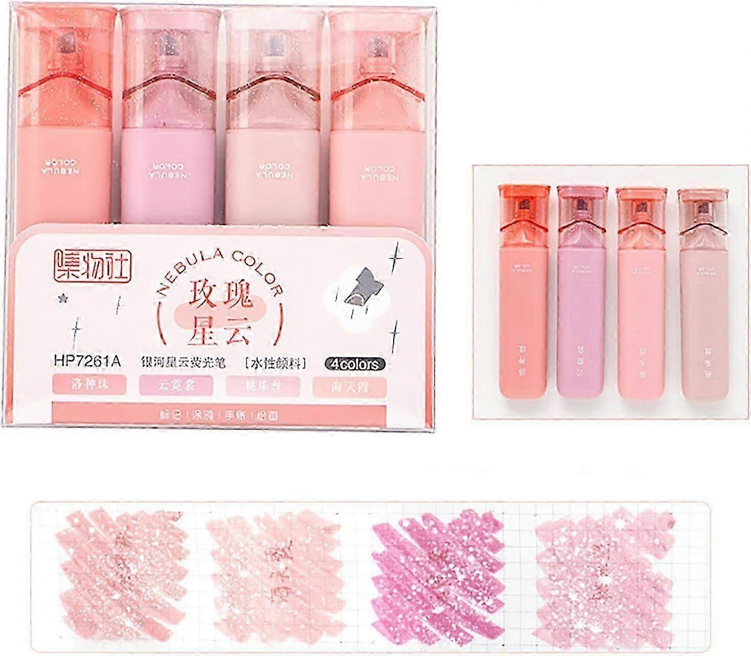 4PCS Nebula Color Glitter Highlighter, Glitter Highlighters Marker Sparkling Pen