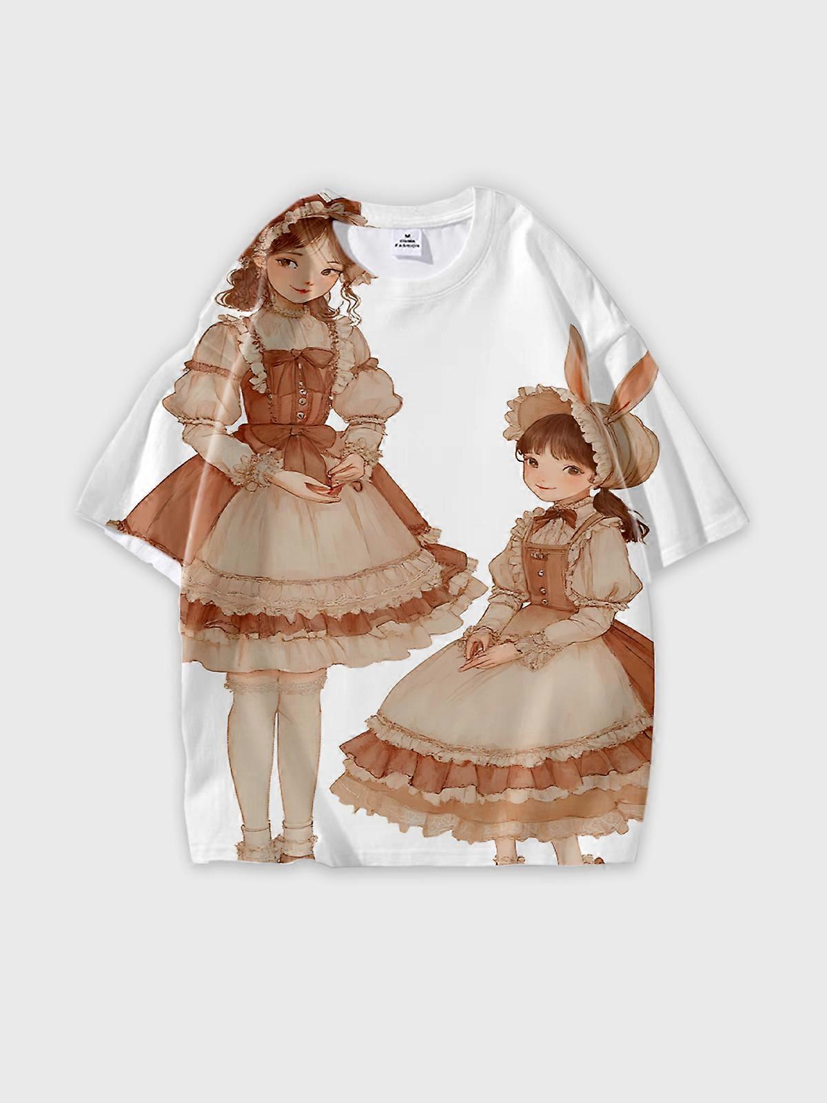 T-Shirt Round Neck, Loose Short Sleeve Pattern Graphic Tee, Unisex Summer Casual Top W1713
