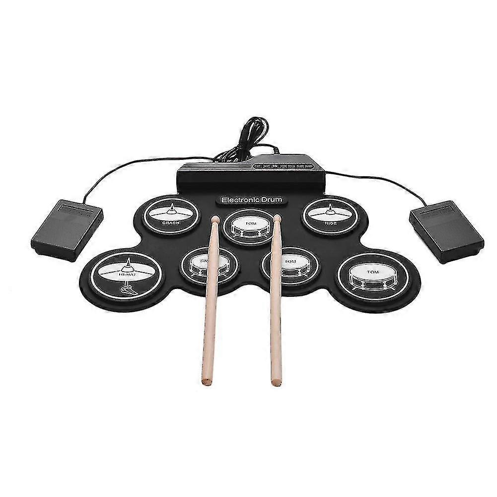 Electric Drum Kit 7 Pads Roll Up Design with Pedals Sticks for Adult Beginners
