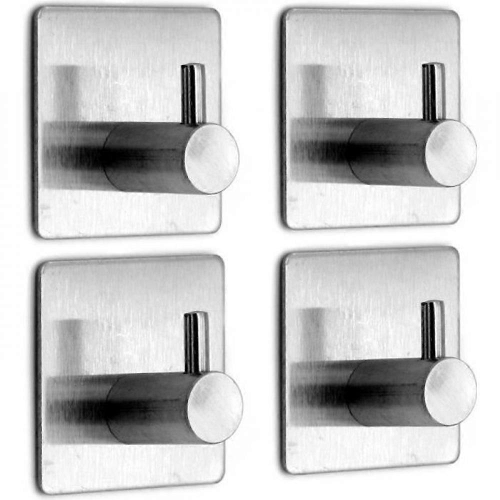 Set of 4 towel hooks, self-adhesive wall hooks, stainless steel, strong adhesive, easy installation without drilling