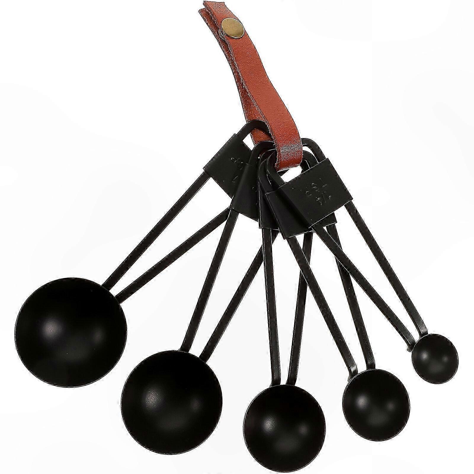 Black Stainless Steel Measuring Spoons Set, 5-Piece Nested Baking Tool for Kitchen Use