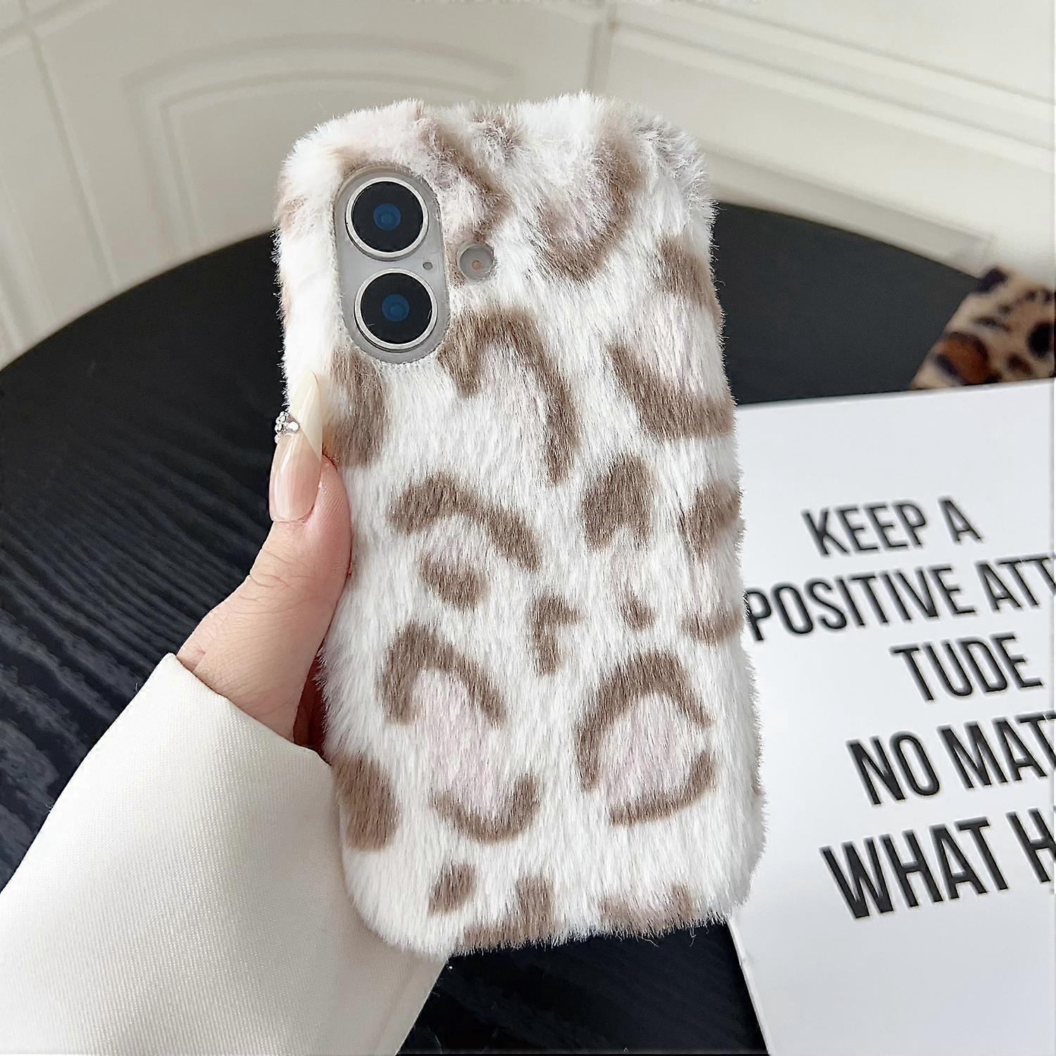 For iPhone 17 Case Leopard Pattern Fluffy Plush TPU Phone Cover