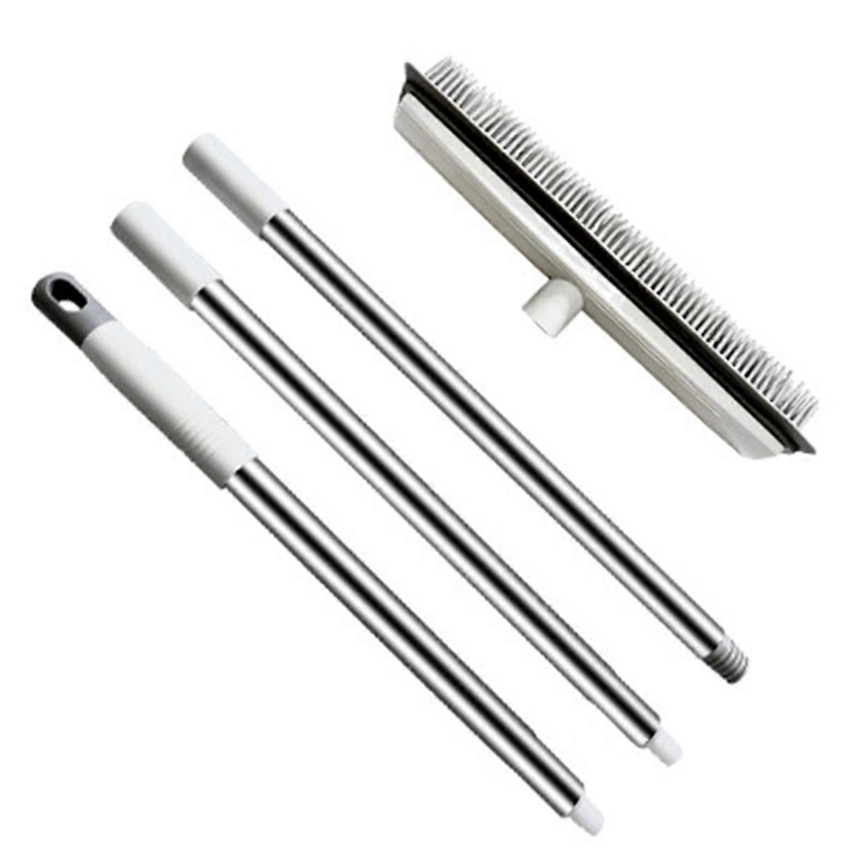 Rubber Broom with Squeegee and Adjustable Long Handle Pet Hair and Fur Remover Floor Brush for Hardwood Tile and Window