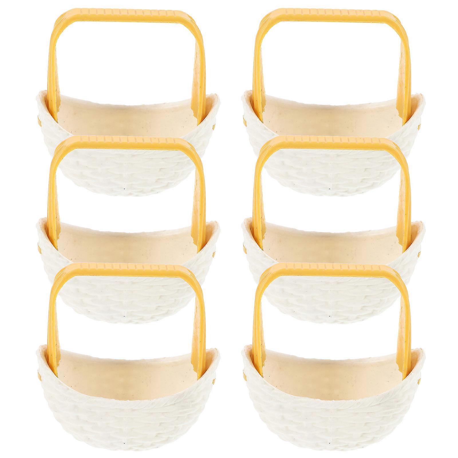 Mini House Ornaments Plastic Basket Model 8.00X7.00X4.00CM Decorative For Collectors 6Pcs